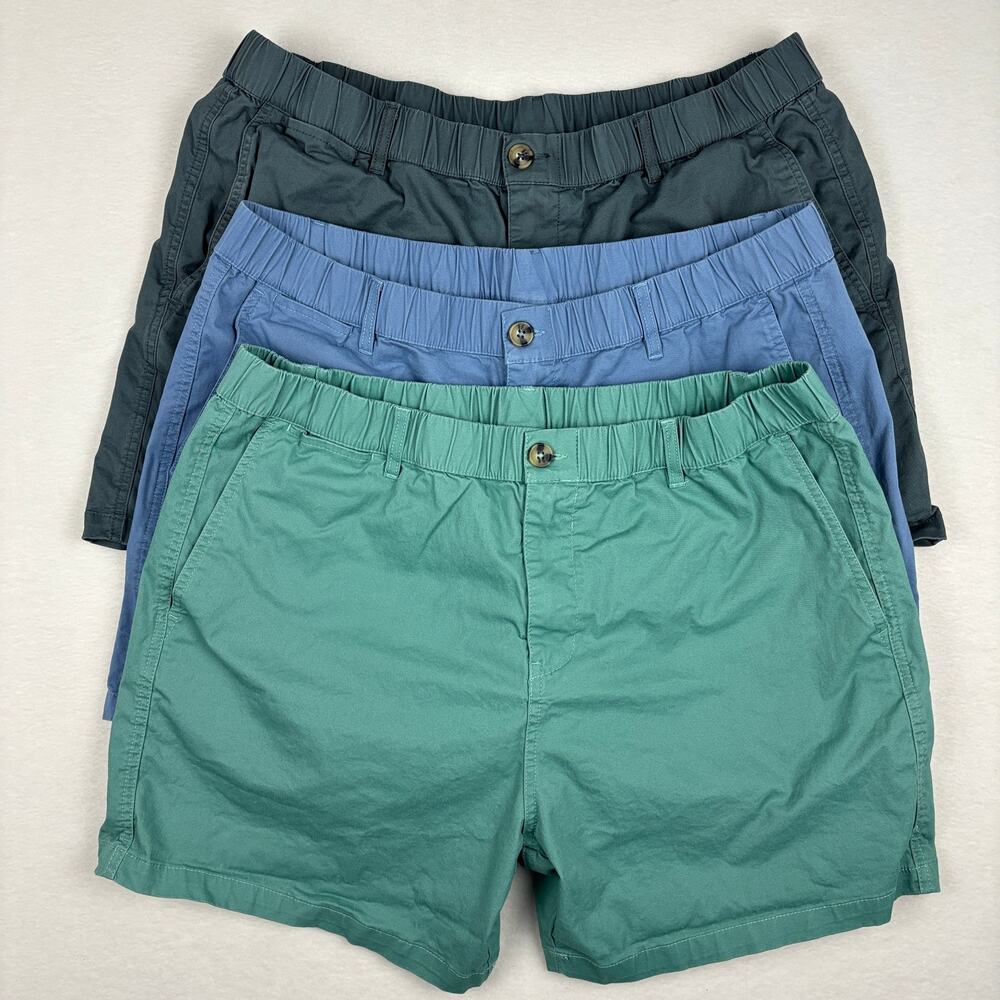 3 Pair Maamgic Mens Elastic Waist 5" Casual Chino Shorts Size 38 Blue Green Grey
